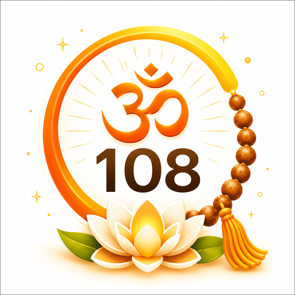 Sacred 108 Rudraksha Mala and Golden Om Lotus